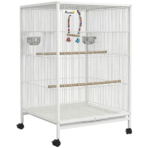 PawHut Vogelkäfig auf Rollen, Stahlvoliere mit Sitzstangen, Schaukel, herau günstig online kaufen