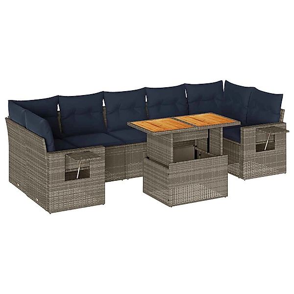 vidaXL 8-Tlg Garten-Sofagarnitur mit Kissen Grau Poly Rattan 3327127 günstig online kaufen