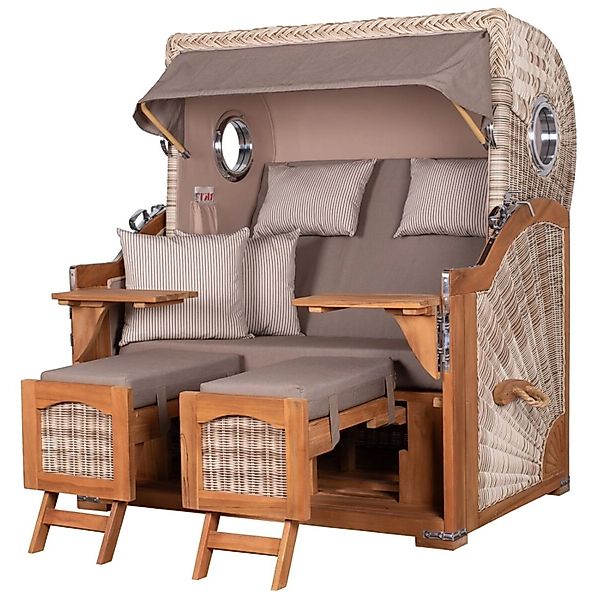 bene,iving Strandkorb Komplettset Ammersee Grande XL Teak Bullauge PE Shell günstig online kaufen