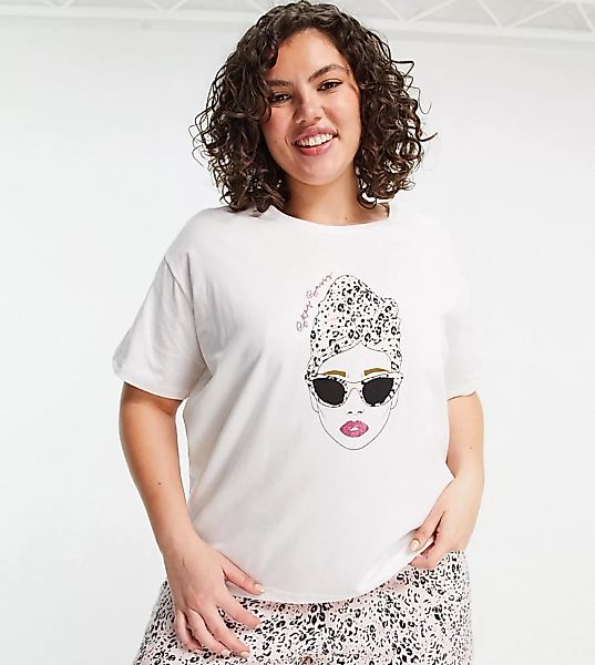 New Look Curve – Stay Sassy Lady – Pyjama-Set mit Shorts in Weiß günstig online kaufen