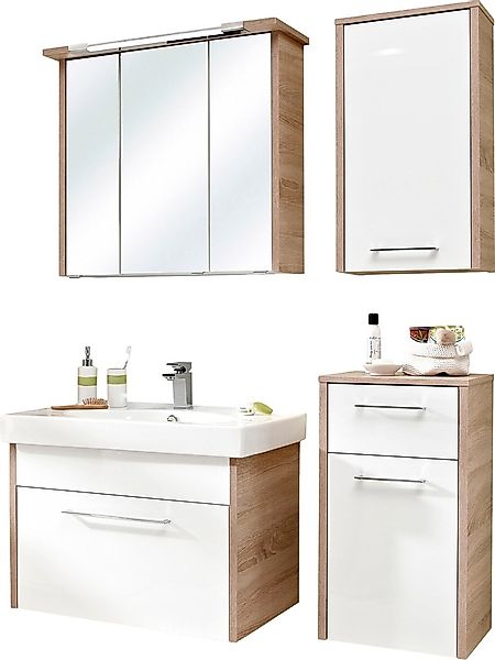 Saphir Badmöbel-Set »Quickset 382 4-teilig Keramik-Waschtisch mit LED-Spieg günstig online kaufen