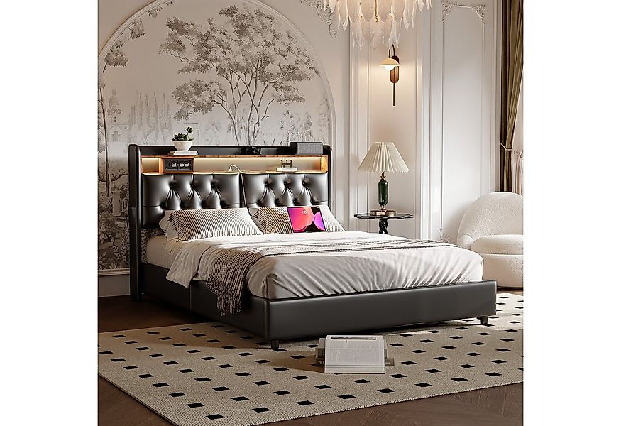 Furnishings Home Polsterbett Stauraumbett Doppelbett LED + Stecker (Hydraul günstig online kaufen