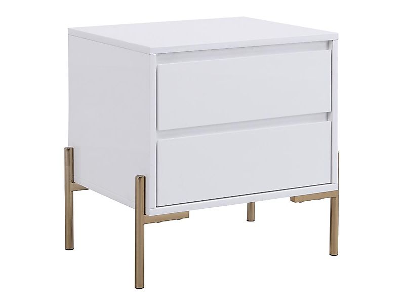 Nachttisch mit 2 Schubladen - MDF & Metall - Goldfarben & Weiß lackiert - K günstig online kaufen