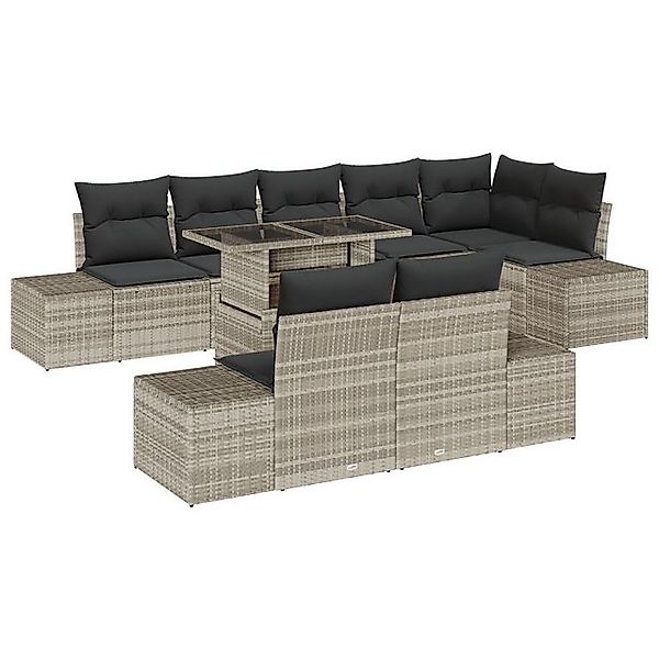 vidaXL Loungesofa 9-tlg. Garten-Sofagarnitur mit Kissen Hellgrau Poly Ratta günstig online kaufen