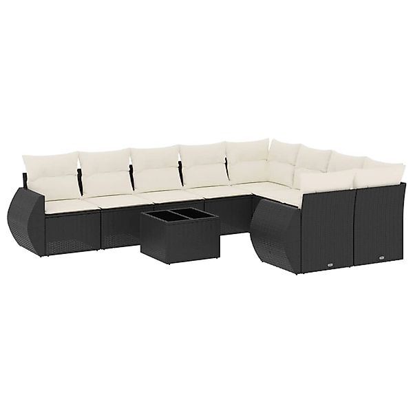 vidaXL 10-Tlg Garten-Sofagarnitur mit Kissen Schwarz Poly Rattan 3254183 günstig online kaufen