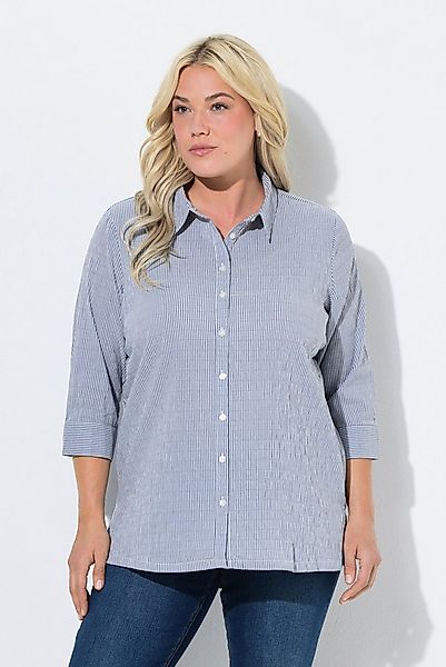 Ulla Popken Hemdbluse Bubble-Bluse Streifen Hemdkragen 3/4-Arm günstig online kaufen