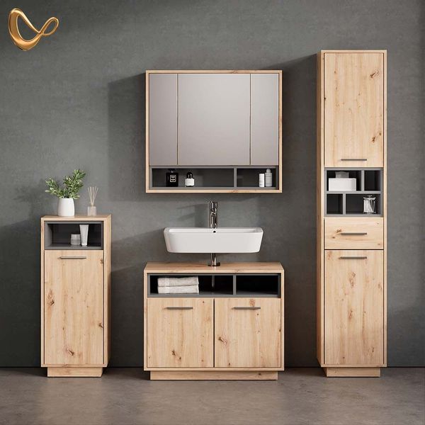 Livinity® Badmöbel-Set Temo, Artisan-Eiche/Anthrazit, 4 Teile günstig online kaufen