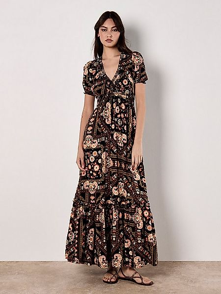 Apricot Druckkleid Maxi-Sommerkleid mit Smokband und Volant günstig online kaufen