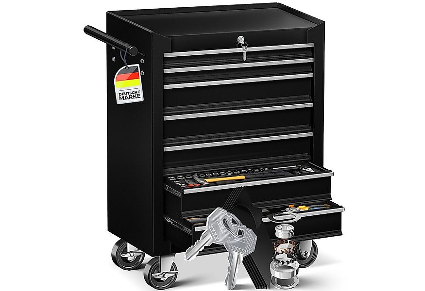 MASKO Werkstattwagen, 7 Fächer Schwarz, Werkzeugwagen Rollwagen Werkzeugkis günstig online kaufen