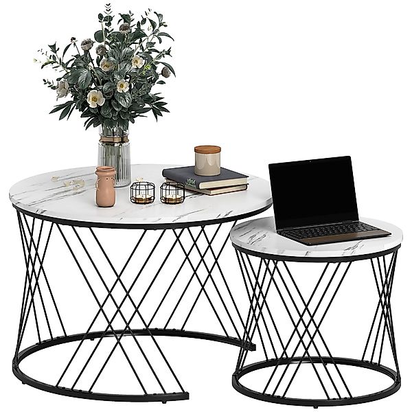 HOMCOM Couchtisch rund 2er Set Beistelltisch mit Marmoroptik, Satztisch Woh günstig online kaufen