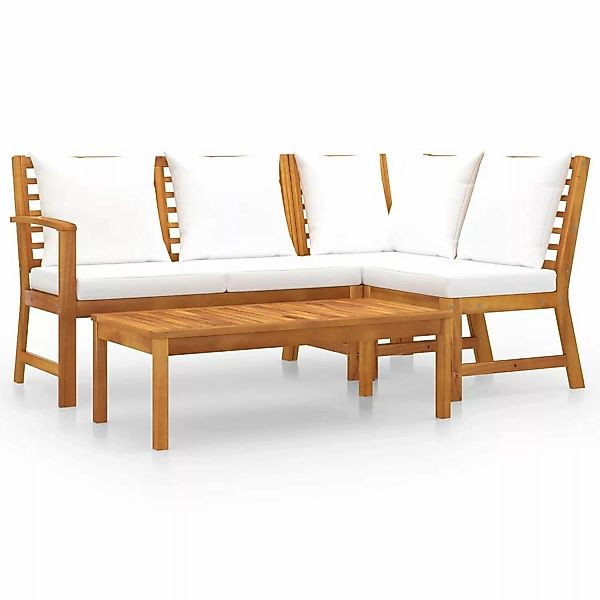 4-tlg. Garten-lounge-set Mit Auflagen Creme Massivholz Akazie günstig online kaufen