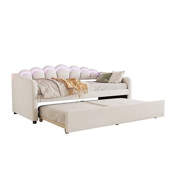 HAUSS SPOLE Schlafsofa mit ausziehbarem Bett, Umgebungslicht, Samt, Beige O günstig online kaufen