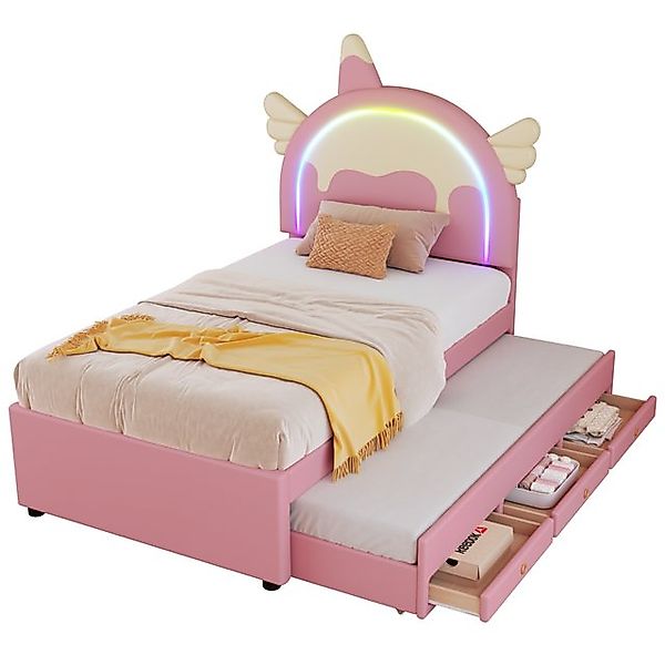 Ulife Polsterbett Einhornform Kinderbett Familienbett mit ausziehbarem Roll günstig online kaufen