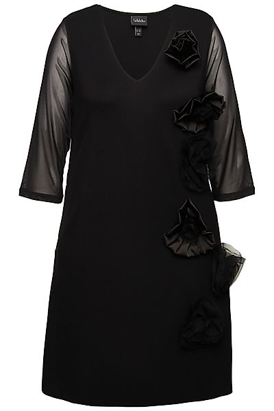 Ulla Popken Cocktailkleid Jerseykleid 3D-Blüten V-Ausschnitt günstig online kaufen