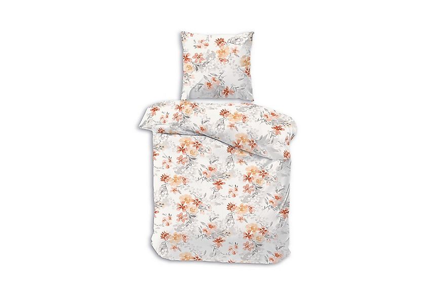 DOBNIG Bettwäsche Flanell, Flanell, 2 teilig, orange Blümchen, weißer Hinte günstig online kaufen