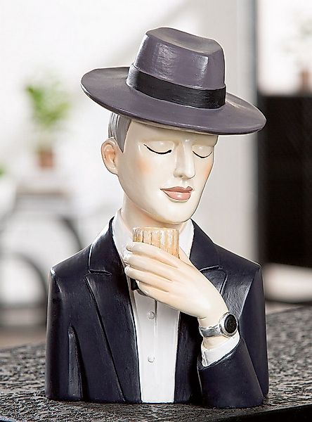 GILDE Skulptur Dekofigur Gentleman mit Whiskyglas Handbemalt Schwarz Grau 1 günstig online kaufen