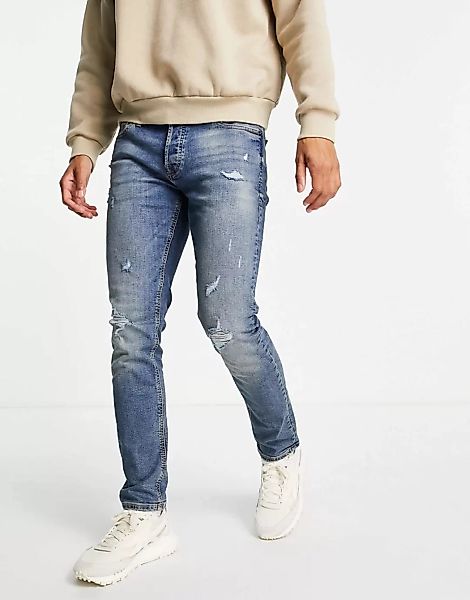 Jack & Jones Intelligence – Glenn – Schmale Jeans mit Rissen in verwaschene günstig online kaufen
