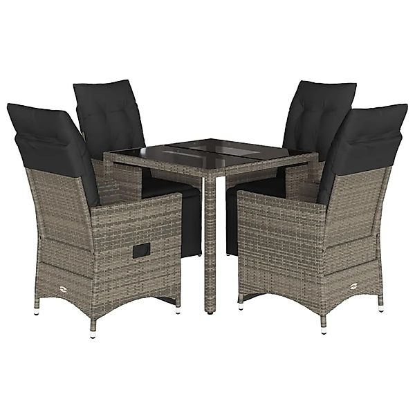 vidaXL 5-tlg Garten-Bistro-Set mit Kissen Grau Poly Rattan Modell 15 günstig online kaufen