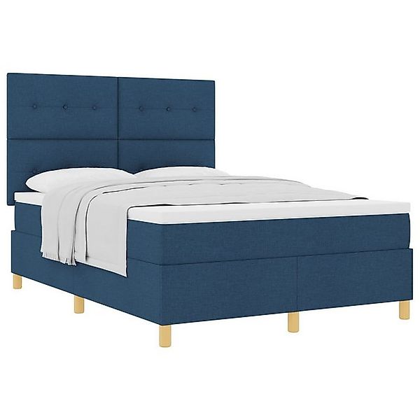 vidaXL Bett Boxspringbett mit Matratze Blau 160x200 cm Stoff (1-tlg) günstig online kaufen