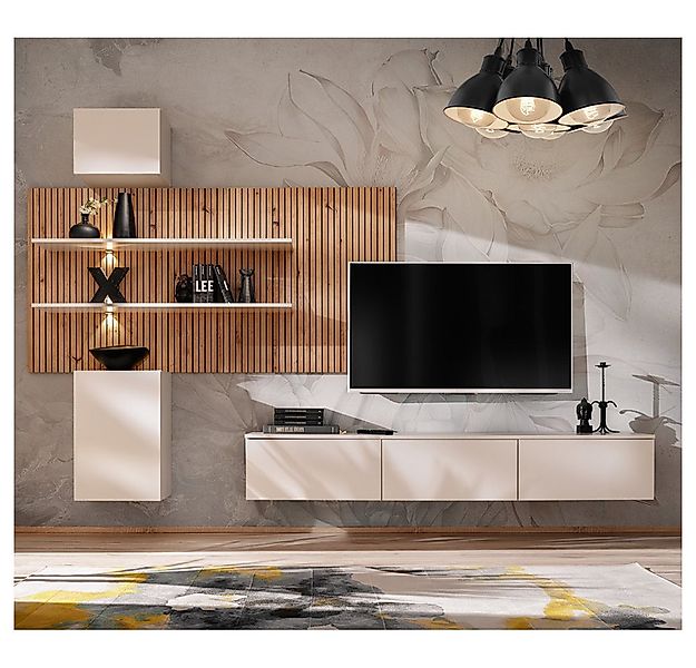 Lomadox Wohnwand GALATINA-164, (2-St., Wandpaneel, Hängeschränke, Lowboard) günstig online kaufen