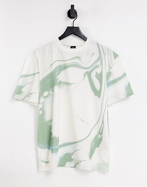 River Island – T-Shirt in regulärer Passform mit Marmormuster in Weiß günstig online kaufen