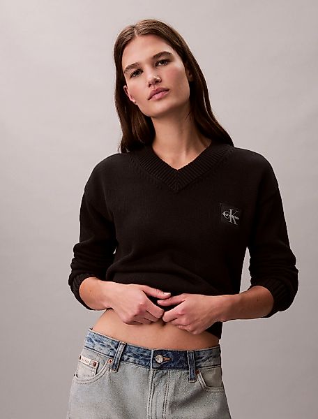 Calvin Klein Jeans V-Ausschnitt-Pullover, Feinstrick, taillenlang günstig online kaufen