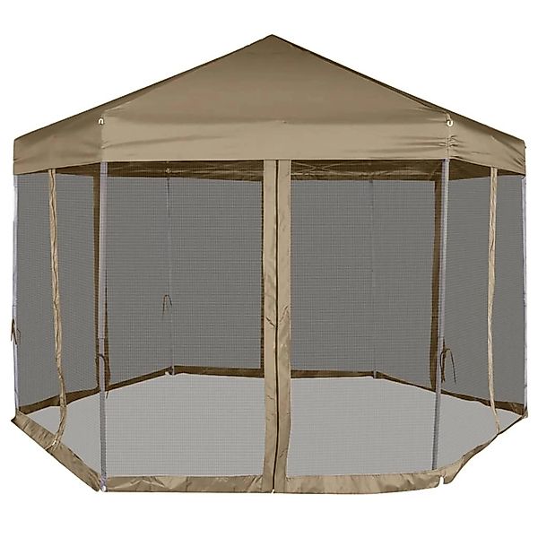 vidaXL Faltpavillon mit Seitenwänden Sechseckig 3,6x3,1m Taupe 220g/m2 günstig online kaufen