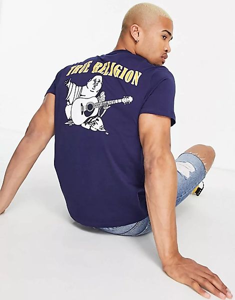 True Religion – T-Shirt mit Rundhalsausschnitt und Logo in Marineblau günstig online kaufen