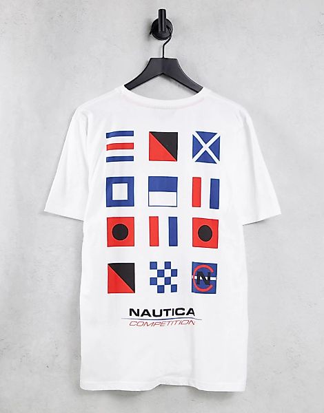 Nautica Competition – T-Shirt in Weiß mit Flaggen-Print auf dem Rücken günstig online kaufen