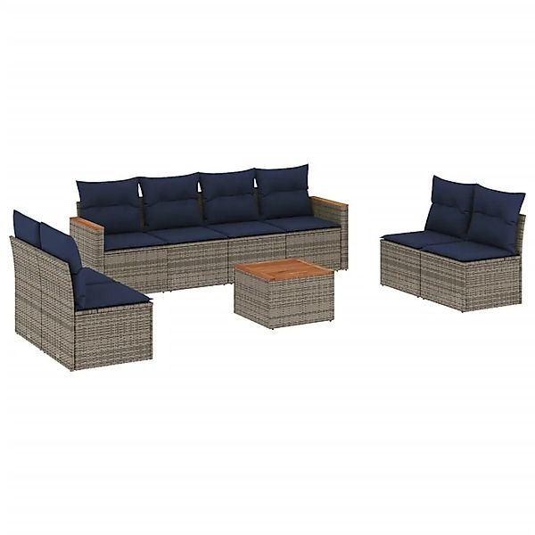 vidaXL 9-Tlg Gartensofa-Set mit Kissen Grau Polyrattan 3225900 günstig online kaufen