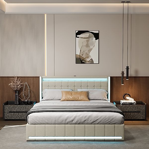 Furnishings Home Polsterbett LED Doppelbett Stauraumbett günstig online kaufen