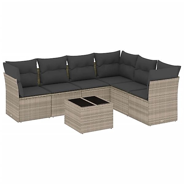 vidaXL 7-Tlg Garten-Sofagarnitur mit Kissen Hellgrau Poly Rattan 3249531 günstig online kaufen