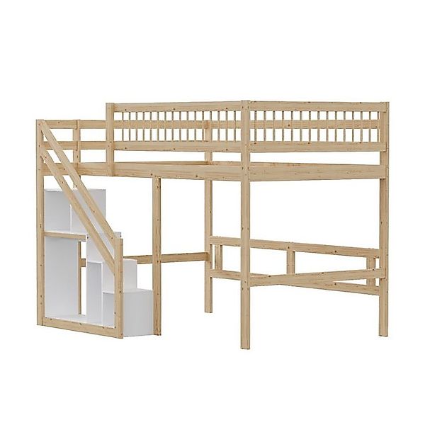 autolock Kinderbett Massivholzbett 140*200, Treppe mit Stauschrank, hohes G günstig online kaufen