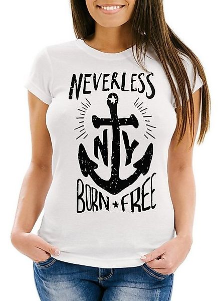 Neverless Print-Shirt Damen T-Shirt Anker Born Free Anchor Sailing Slim Fit günstig online kaufen