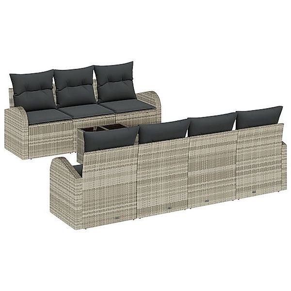 vidaXL Loungesofa 8-tlg. Garten-Sofagarnitur mit Kissen Hellgrau Poly Ratta günstig online kaufen