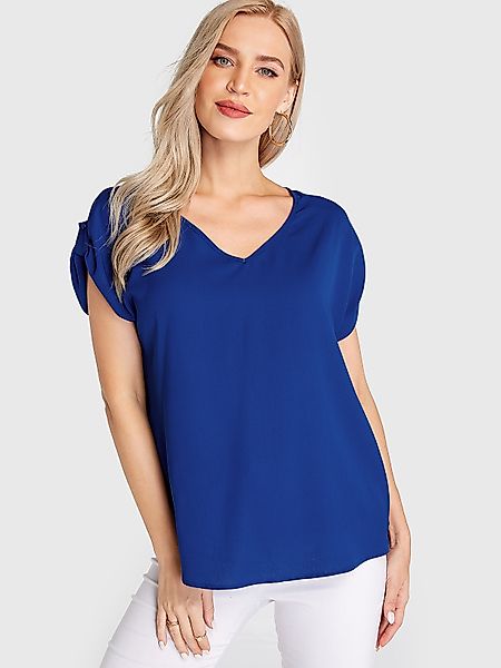 YOINS BASICS Blaues Kurzarm-T-Shirt mit V-Ausschnitt günstig online kaufen