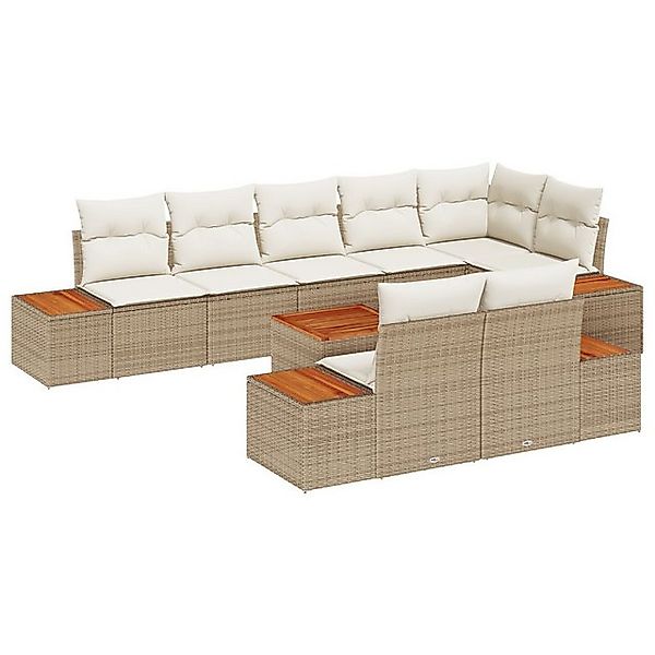 vidaXL Loungesofa 9-teiliges Garten-Sofa-Set mit Kissen Beige Poly-Rattan, günstig online kaufen