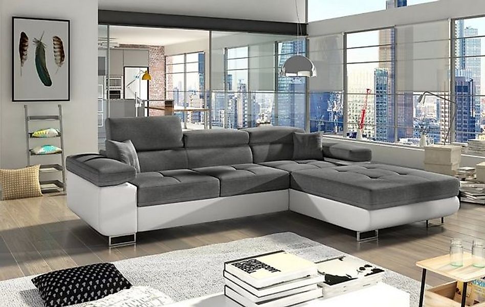 JVmoebel Ecksofa Ecksofa L-förmig mit verstellbaren Kopfstützen und Metallb günstig online kaufen
