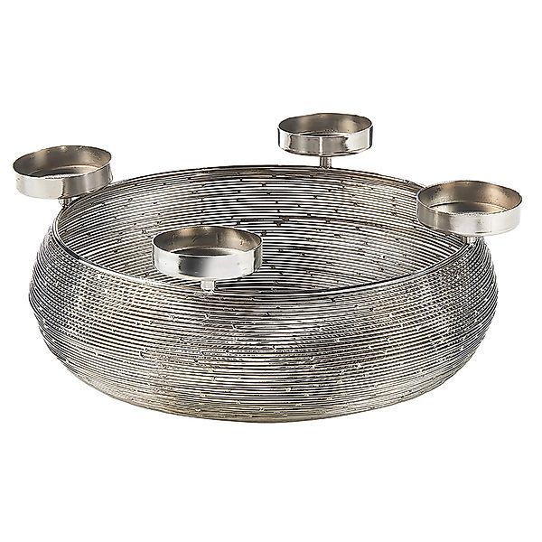 Kobolo Dekokranz Adventskranz aus Metall Silber mit Schale für 4 Kerzen günstig online kaufen