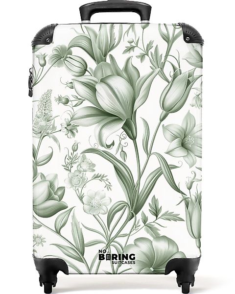 NoBoringSuitcases.com© Hartschalen-Trolley Weiß mit grünen Blüten günstig online kaufen