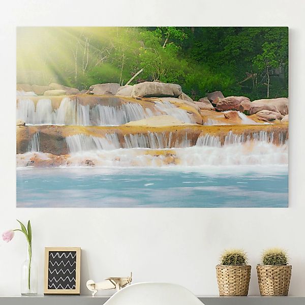 Leinwandbild Wasserfall - Querformat Wasserfall Lichtung günstig online kaufen