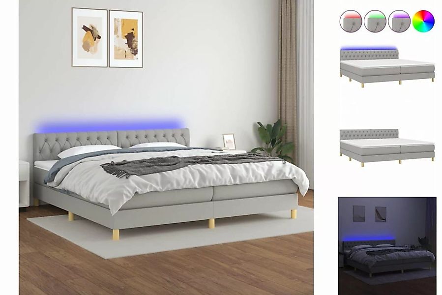 vidaXL Bettgestell Boxspringbett mit Matratze LED Hellgrau 200x200 cm Stoff günstig online kaufen