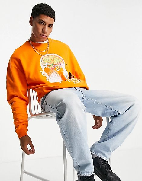 ASOS DESIGN – Sweatshirt in Orange mit ASAP Ferg -Prints günstig online kaufen
