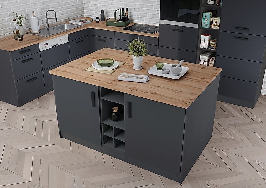 KOCHSTATION Kücheninsel »KS-Toronto«, Breite 153 cm, MDF-Fronten, Flaschenr günstig online kaufen