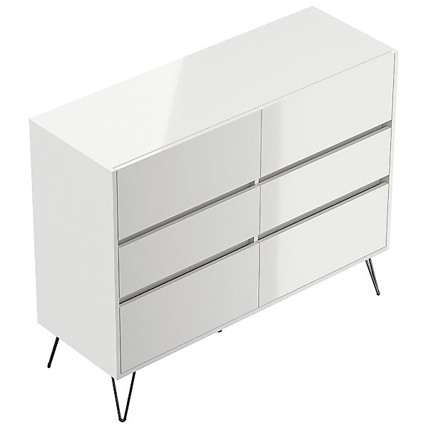 Posseik Sideboard Industrial M 6 Schubladen 120 cm Weiß Hochglanz günstig online kaufen