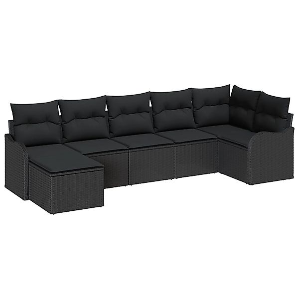vidaXL Garten-Sofa-Set mit Kissen 7-Tlg Schwarz Poly Rattan 3354462 günstig online kaufen