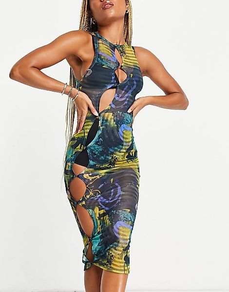 Jaded London – Kleid aus Netzstoff mit Schlüssellochausschnitt und abstrakt günstig online kaufen