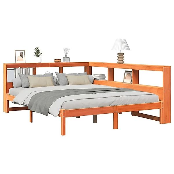 vidaXL Massivholzbett mit Regal ohne Matratze Wachsbraun 140x200 cm 3324319 günstig online kaufen