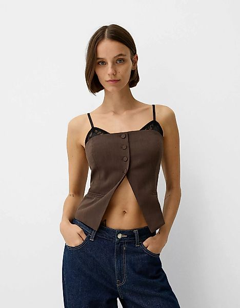 Bershka Weste Mit Spitzenkante Damen Xs Braun günstig online kaufen