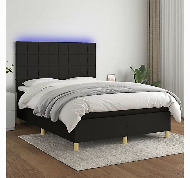 vidaXL Boxspringbett (140 x 200 cm, Quadrate, Schwarz), mit LED günstig online kaufen